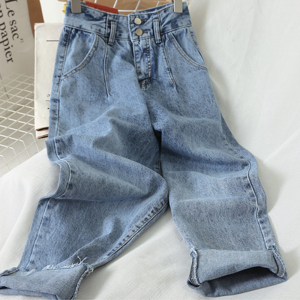 Sieviešu ikdienas garie džinsi ar augstu vidukli - plats modelis