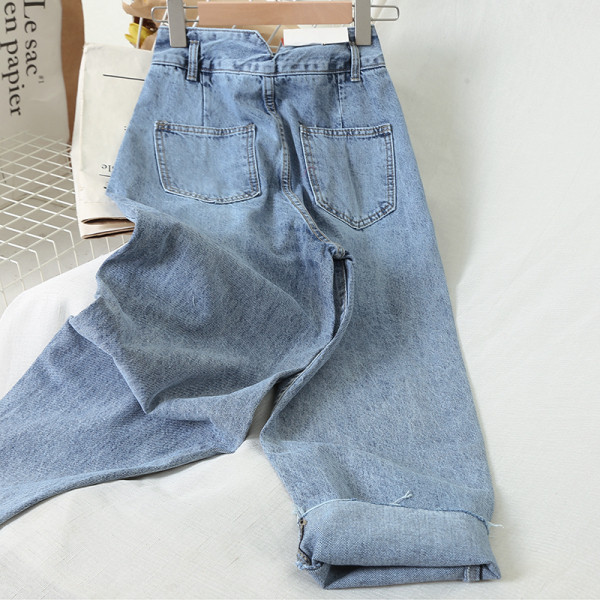 Sieviešu ikdienas garie džinsi ar augstu vidukli - plats modelis