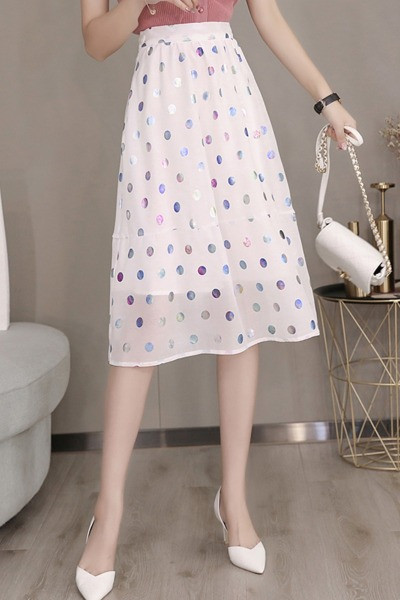 Fusta de dama casual model nou cu talie inalta cu buline