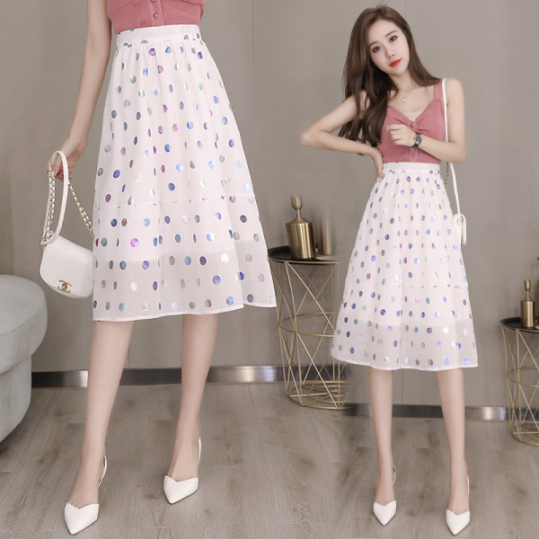 Fusta de dama casual model nou cu talie inalta cu buline