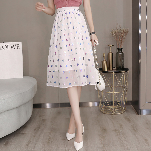 Fusta de dama casual model nou cu talie inalta cu buline