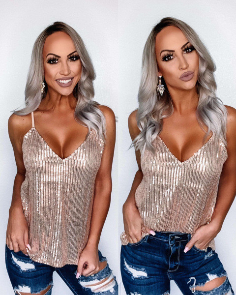 Elegáns női felső vékony pántokkal és flitterekkel