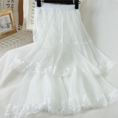 Дамска ежедневна пола с висока талия и  дантела