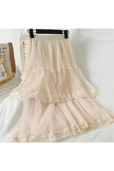 Дамска ежедневна пола с висока талия и  дантела