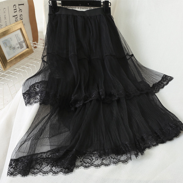 Дамска ежедневна пола с висока талия и  дантела