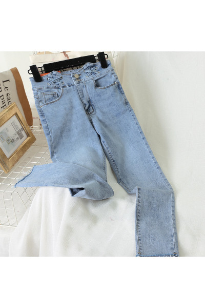 Blugi lungi casual de dama cu talie inalta - model drept