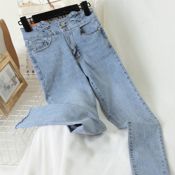 Blugi lungi casual de dama cu talie inalta - model drept