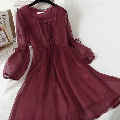 Sieviešu ikdienas kleita ar 3/4 piedurknēm un kaklasaites