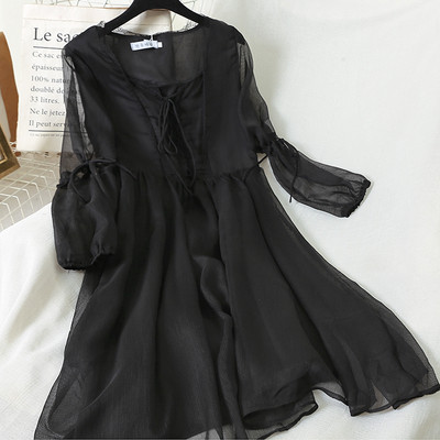 Sieviešu ikdienas kleita ar 3/4 piedurknēm un kaklasaites