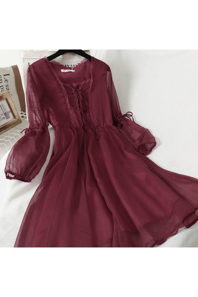 Sieviešu ikdienas kleita ar 3/4 piedurknēm un kaklasaites