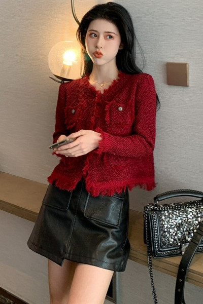 Retro női rövid kabát zsebekkel