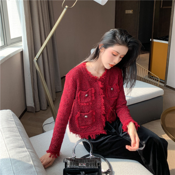 Retro női rövid kabát zsebekkel