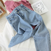 Sieviešu džinsi ar augstu vidukli un kabatām zili platā modelī