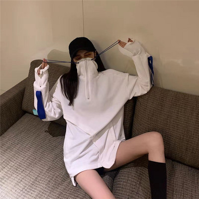 Modernūs moteriški megztiniai su užtrauktuku ir kaklaraiščiais