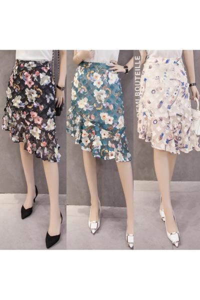 Fusta casual dama asimetrica cu model floral