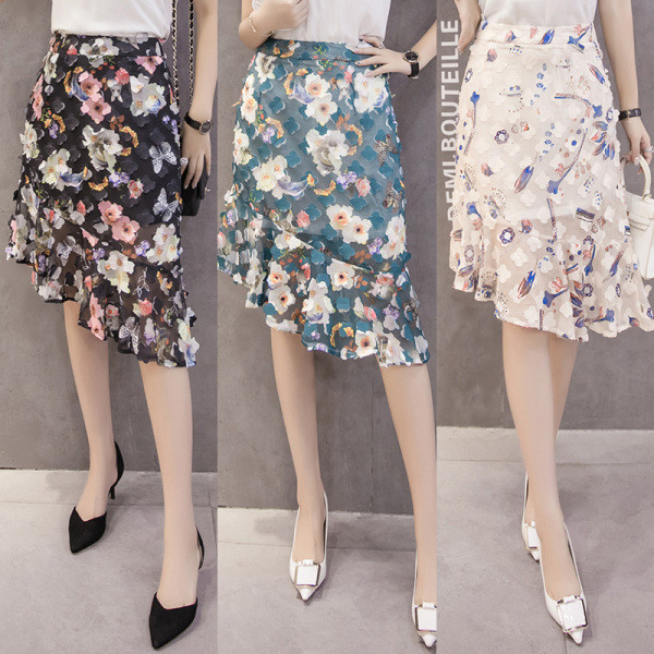 Fusta casual dama asimetrica cu model floral