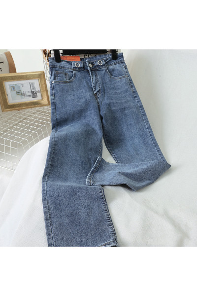 Sieviešu gari plati džinsi ar augstu vidukli zilā krāsā