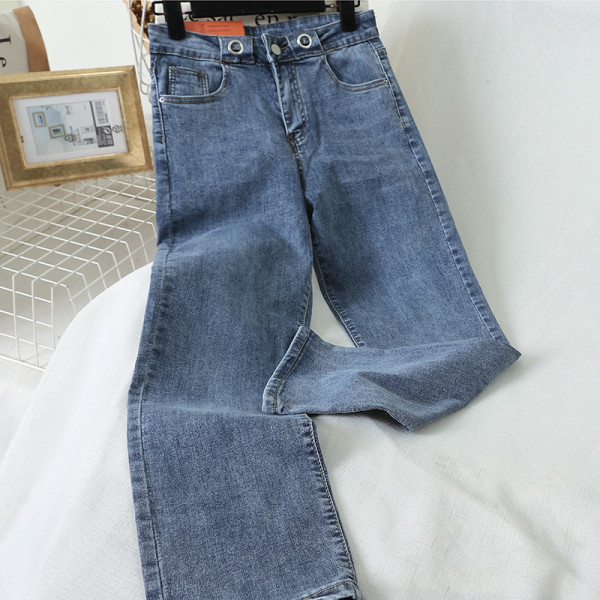 Sieviešu gari plati džinsi ar augstu vidukli zilā krāsā