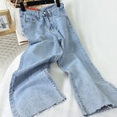 Moodsad naiste pikad laiad kõrge vöökohaga teksad