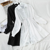 Sieviešu ikdienas kleita ar klasisku apkakli un garām piedurknēm - krekla tipa