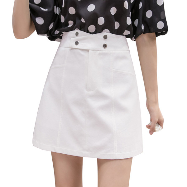 Fusta de dama model nou cu nasturi cu talie inalta in linie A