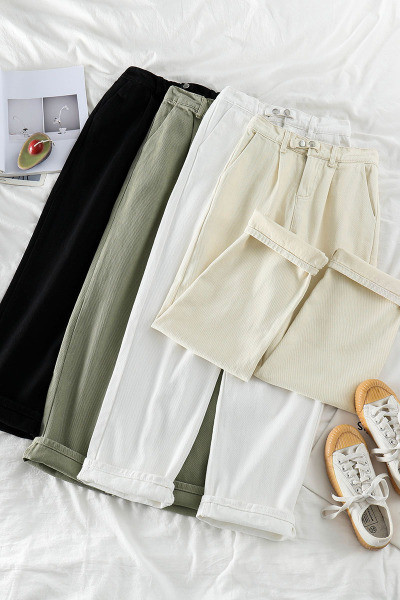 Női alkalmi hosszú farmernadrág magas derékkal és zsebekkel