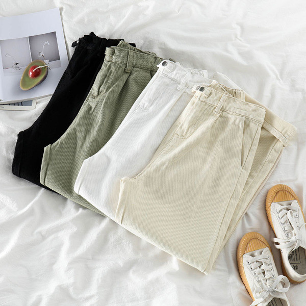 Női alkalmi hosszú farmernadrág magas derékkal és zsebekkel