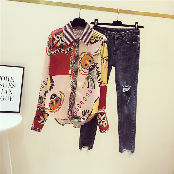 HIT Modern női ing színes rátéttel és klasszikus gallérral