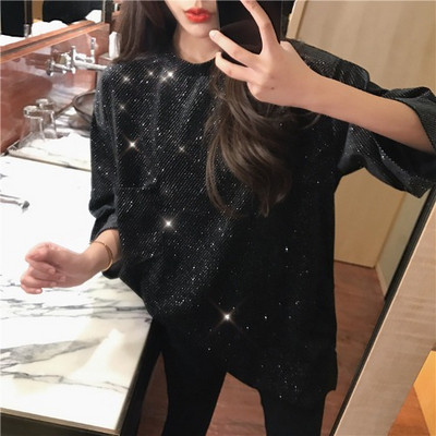 Plata sieviešu melna blūze ar fliteriem