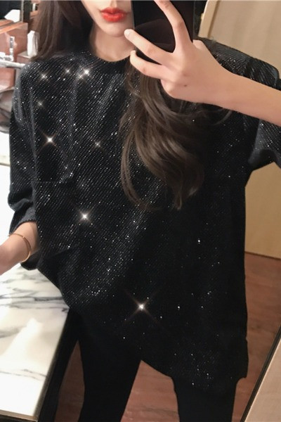 Plata sieviešu melna blūze ar fliteriem