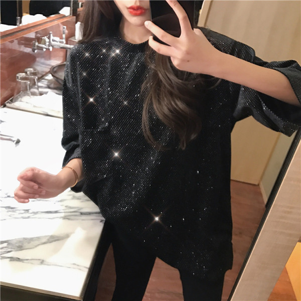 Plata sieviešu melna blūze ar fliteriem