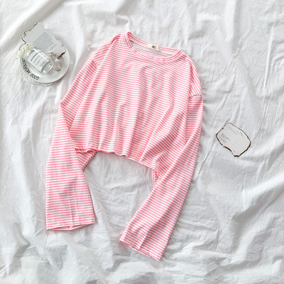 Bluză casual de damă în dungi, cu decolteu oval