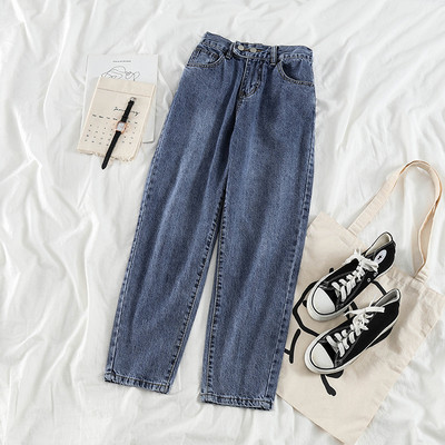 Дамски модерни дънки с висока талия и копчета - прав модел