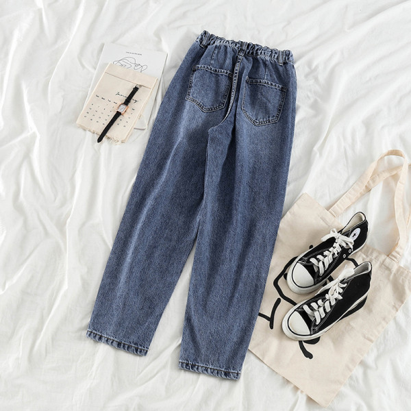 Дамски модерни дънки с висока талия и копчета - прав модел