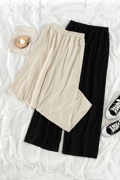 Ikdienas sieviešu garās bikses ar elastīgu jostasvietu - plats modelis