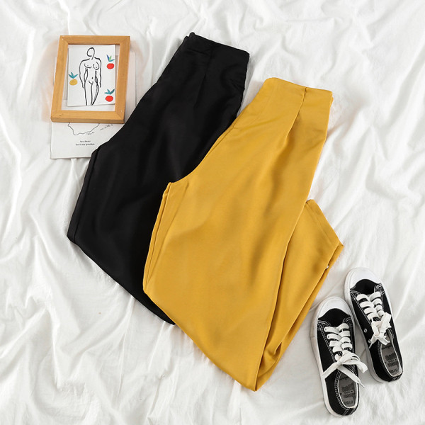 Pantaloni casual dama cu talie inalta - model drept