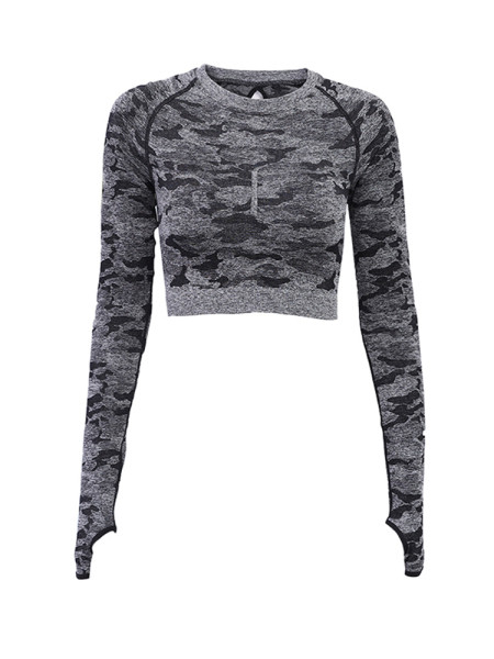 Sportinė trumpa palaidinė ilgomis rankovėmis ir kamufliažiniu raštu