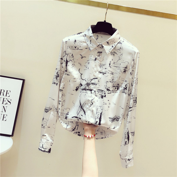 Модерна дамска риза с класическа яка и апликация 