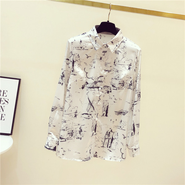 Модерна дамска риза с класическа яка и апликация 