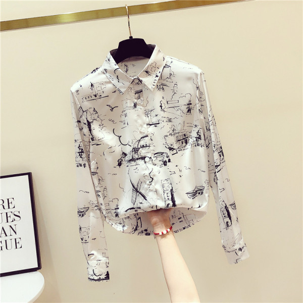 Модерна дамска риза с класическа яка и апликация 