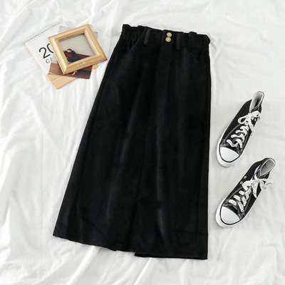 Laisvalaikio moteriškas ilgas sijonas iš velveto