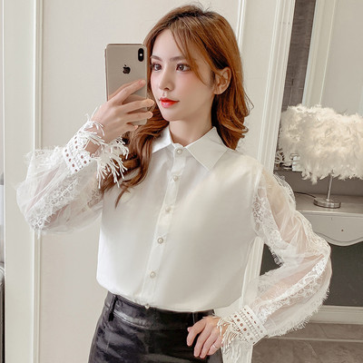 Нов модел дамска риза с класическа яка и дантела