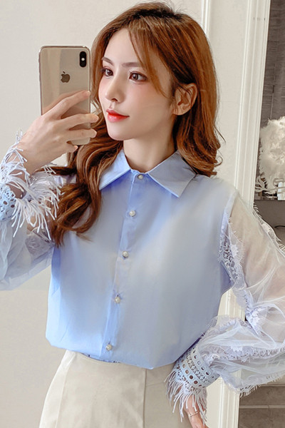 Нов модел дамска риза с класическа яка и дантела