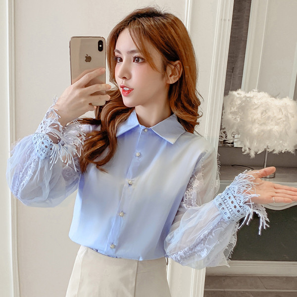 Нов модел дамска риза с класическа яка и дантела