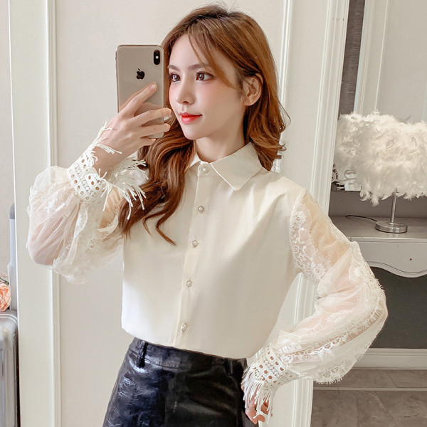 Нов модел дамска риза с класическа яка и дантела