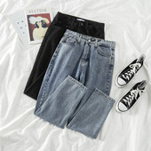 Női alkalmi farmer magas derékkal, zsebekkel - egyenes modell