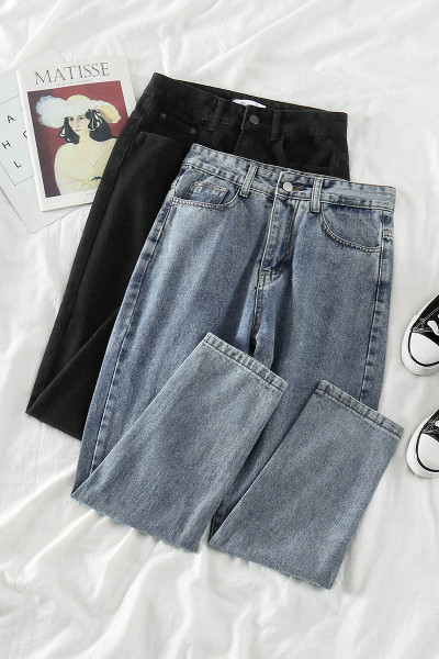 Női alkalmi farmer magas derékkal, zsebekkel - egyenes modell