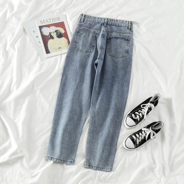 Női alkalmi farmer magas derékkal, zsebekkel - egyenes modell