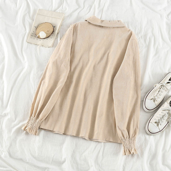 Дамска ежедневна риза от рипсено кадифе с панделка и класическа яка