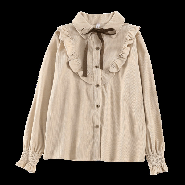 Дамска ежедневна риза от рипсено кадифе с панделка и класическа яка
